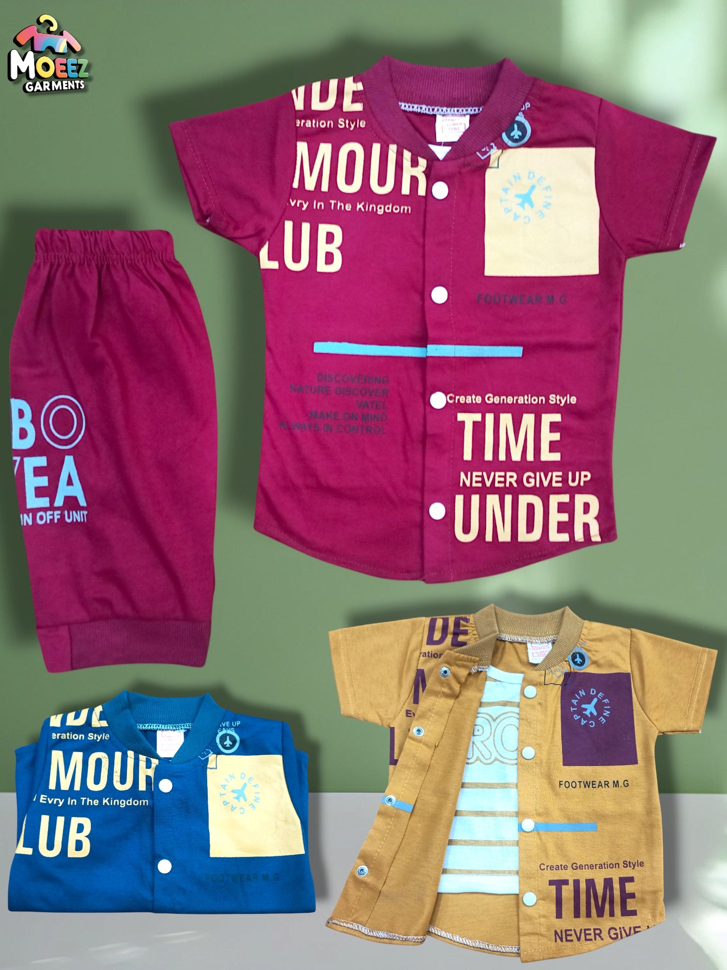 Baba 2-Piece Layered Suit (1-5 Years) – Maroon, Mustard & Blue