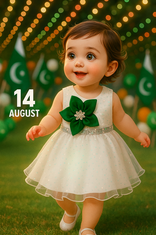 "Stylish Net Baby Girl Frock Set – With Sleeves & Pajama (1 to 9 Months)"